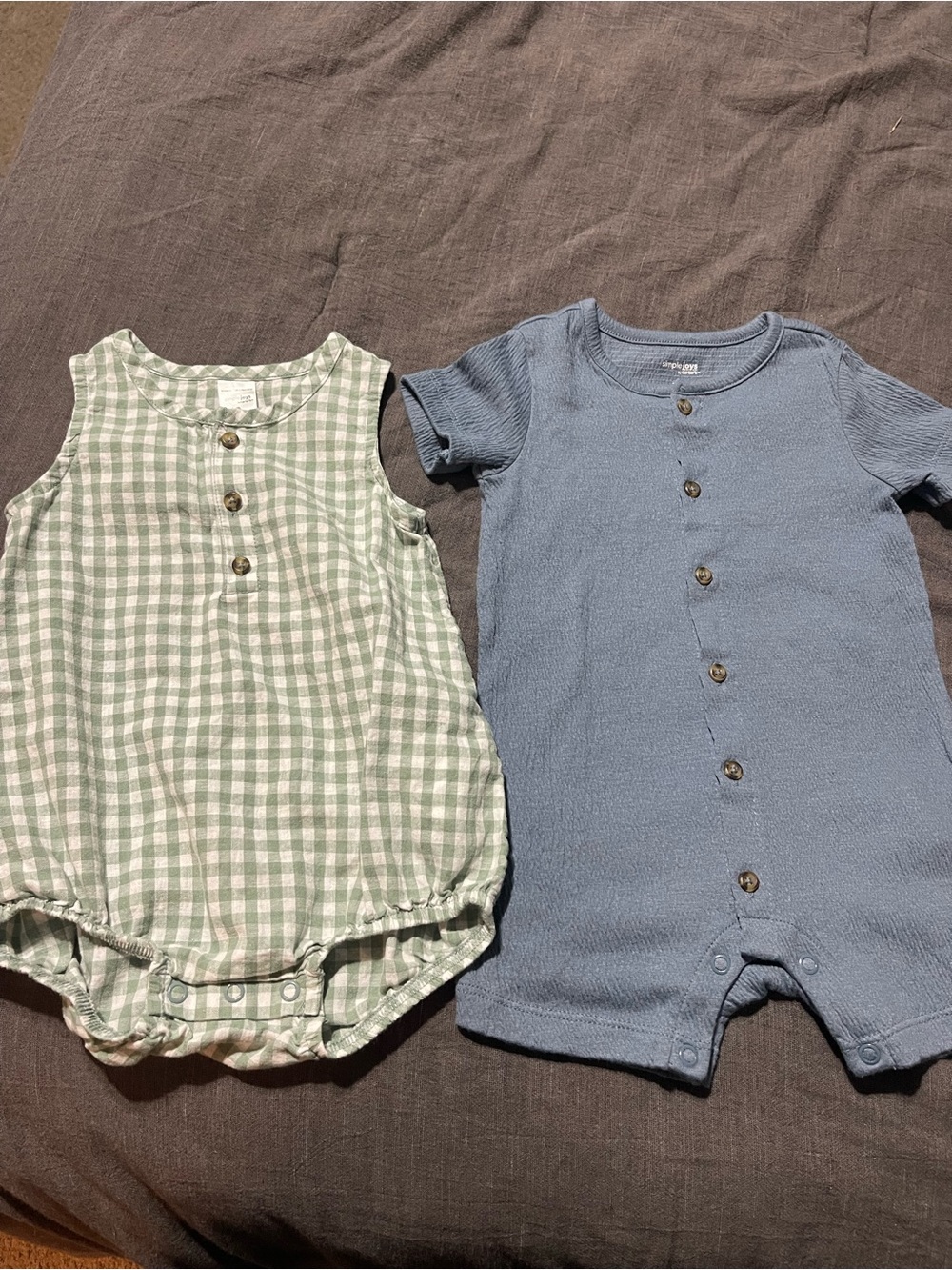 Blue Short-Sleeve Knit Baby One-Piece with Front Buttons